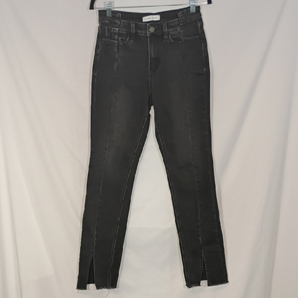 EUC Flying Monkey Black Slit Hem Slim Bootcut Jeans Womens Size 26 Ram Hem Ankle